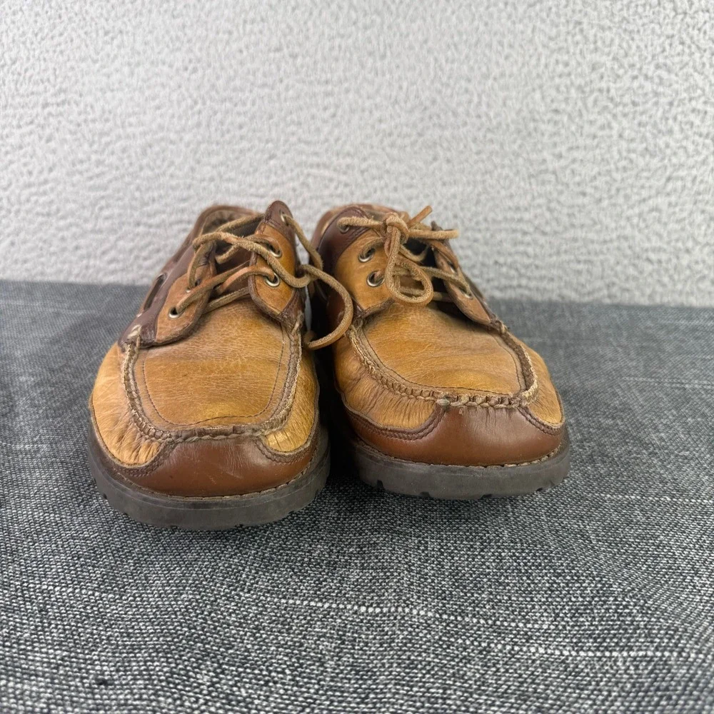 LL Bean Boat Shoes Mens 10 Brown Leather Lug Sole Moccasin Loafers 244472